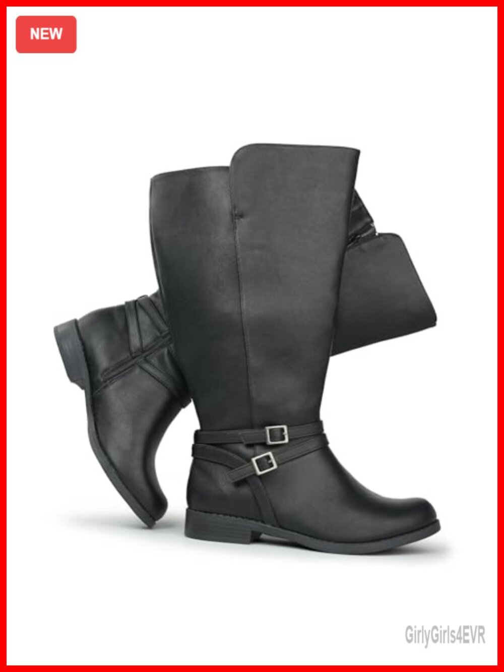 Women's Extra Wide Calf Knee High Riding Boots Side Zip Double Buckle
